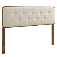 Modway Collins Tufted Fabric and Wood Full Headboard - Walnut Beige-Upholstered Full Headboard