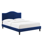 Modway Juniper Channel Tufted Performance Velvet King Platform Bed - Navy-Black Wood Legs With Non-Marking Caps