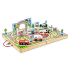 Melissa & Doug, Ville à emmener partout avec 18 pièces en bois, 4 véhicules d'urgence, pièces de jeu, pont-Véhicules de secours