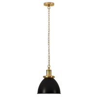 Hudson&Canal - Suspension Elodie , 30 cm de large, avec abat-jour en métal - Bronze noirci/laiton/bronze noirci-Design industriel moderne pour votre entrée, votre foyer ou votre cuisine