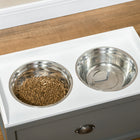 PawHut Large Elevated Dog Bowl Stand with Bowl and Storage - Grey-MDF frame with vintage shell-shaped handle blends seamlessly with your home decor 