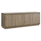 Hudson&Canal Presque TV Stand for TV's up to 75" - Antiqued Grey Oak-Features four beveled doors with enclosed cabinets and 4 shelves for ample storage