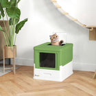 PawHut Enclosed Cat Litter Box with Scoop, Tray and Top Entry - Dark Green-Easy lid removal with side buckles for accessibility when cleaning 