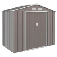 Outsunny Garden Storage Shed with Foundation Kit and Double Doors - 7' x 4' - Light Brown-Ample storage space for garden tools, lawn care equipment, supplies and more 