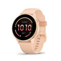 Garmin vivoactive 6 Smartwatch - Metallic Pink Dawn with Pink Dawn Band-BODY BATTERY ENERGY MONITORING - See your energy levels throughout the day, so you’ll know when your body is charged up and ready for activity or drained and needing to recharge with restful sleep. And get even more details and personal insights on how sleep, naps, daily activities and high stress specifically impact your energy.