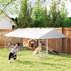 PawHut Outdoor Dog Run with Adjustable Rotating Bowls - 13.1' x 7.5' x 5.2' - Silver-Escape-proof lock keeps your dog securely contained 