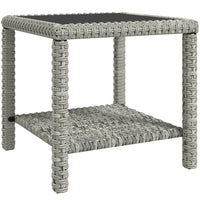 Outsunny - Table basse d’extérieur en osier 19 po avec plateau en verre-Le design en rotin améliore l'esthétique de la décoration intérieure et extérieure