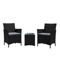 Manhattan Comfort Imperia Modern Patio 2-Person Seating Group 3-Piece Set with End Table - Grey-Modern 3-Piece Outdoor Patio Set with 2 Armchairs and 1 End Table
