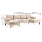 HOMCOM U-Shaped Sofa with Double Chaise Lounge for Living Room - Beige-Supportive thick back cushions and arm pads