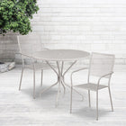 35.25'' Round Light Grey Indoor-Outdoor Steel Patio Table Set with 2 Square Back Chairs [CO-35RD-02CHR2-SIL-GG]-Light Grey Powder Coat Finish