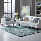 Modway - Toryn Réseau en losange Tapis 5 pi l x 8 pi L Shag Area - Bleu aqua et ivoire-Tissage shag d’environ 2 pouces