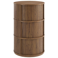 Modway Clement Round Pedestal Stand Storage Table With Sliding Tambour Doors - Walnut-Round Mid-Century Pedestal Table