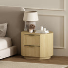 Manhattan Comfort - Table de nuit moderne Olivia 67 cm, chêne naturel et or-Comprend 2 tiroirs avec extension de 0,75