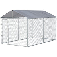 PawHut Outdoor Heavy Duty Dog Kennel Playpen - 13.1' x 7.5' x 7.5' - Silver-The enclosed dog kennel offers ample room for your pet to exercise and play 