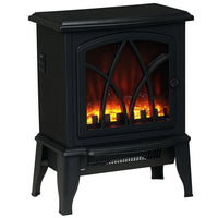 HOMCOM 18" Portable Electric Fireplace Heater with Overheat Protection - Black-Tempered glass offers a brilliant esthetic and effective heat insulation 