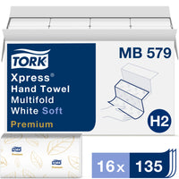 Tork Xpress Soft Multifold Hand Towel - White - H2 - 3-Panel - 2-Ply - 16 Pack-Attractive Tork Leaf décor