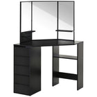 HOMCOM Corner Vanity Desk with Mirror - 43.7" L x 22.1" W x 55.6" H - Black-Corner design makes it easy to fit in a corner to maximize your limited space 