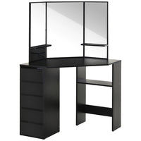 HOMCOM Corner Vanity Desk with Mirror - 43.7" L x 22.1" W x 55.6" H - Black-Corner design makes it easy to fit in a corner to maximize your limited space 