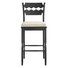 Modway Jax Oak Wood Bar Stool With Wavy Razor Back and Cushion - Black Oatmeal Stripe-Fully Assembled