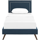 Modway Jessamine Fabric Twin Platform Bed with Round Splayed Legs - Azure-Center Rail with Support Two Legs