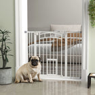 PawHut Pressure-Mounted Dog Gate Auto-Close for 29"-39.4" Wide - White-Door auto-shuts below 90°, remains open when less than 30°