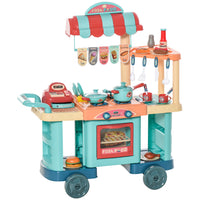 Qaba Kids Fast Food Shop Cart Cash Register Toy - Multicoloured - Set of 50-Multi-functional design allow your kids can act as a chef and shopper 