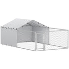 PawHut Outdoor Dog Kennel and Dog Run with Cover - 13.1' x 7.5' x 4.9' - Silver-Expansive living space for large dogs and smaller breeds 