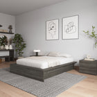 Nexera - Lit Plateforme James en Chêne Gris-Fonctionnalité Pratique : Des bordures extra-larges offrant un style moderne et des espaces pratiques pour les livres ou les appareils