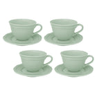 Casa Domani Florence Demi Tasse Cup & Saucer - 80ml - Sage - 4 Pack-Made of Porcelain featuring a delicate embossed pattern on scalloped profile.