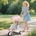 Qaba 7 in 1 Toddler Tricycle with Adjustable & Removable Parent Handle - Pink-5-point harness and removable guardrail keep your baby safe and secure 