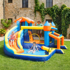Qaba Inflatable 8-in-1 Bouncy Castle for Kids with Slide, Pool (Ball Pit), Climbing Wall, Blower-Spacious design supports up to 4 kids, great for parties and backyard fun
