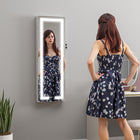 HOMCOM LED Lighted Mirror Jewelry Cabinet with Full-Length Mirror - 14.6" L x 4.1" W x 42.5" H - White-The lockable design keeps your valuables secure with 2 provided keys 