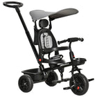 Qaba - Tricycle pour tout-petit 4 en 1 - gris-Conception 4 en 1 avec poignée de poussée parentale amovible, canopy et barre de protection détachables 
