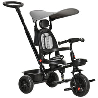 Qaba - Tricycle pour tout-petit 4 en 1 - gris-Conception 4 en 1 avec poignée de poussée parentale amovible, canopy et barre de protection détachables 