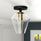 Hudson&Canal Remy 7" Wide Semi Flush Mount with Glass Shade - Matte Black/Brass/Clear-Handcrafted matte black and brass finishes are applied to the metal base