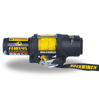 Novawinch FENIX 4,500 lb 12V Electric Winch with Synthetic Cable, Handbar Switch and Remote Control-4500 lb. pulling capacity for UTV vehicle recovery, trailer use, plus other horizontal pulling.