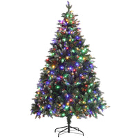 HOMCOM 6' Pre-Lit Artificial Christmas Tree with Dual-Colour LED Lights - Green-LED lights offer warm white or multi-coloured settings 