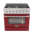 Kucht - 36 po Série KNG Cuisinière Pro Style au gaz naturel - Acier inoxydable/Rouge-Cuisinière à gaz 6 brûleurs incluant un brûleur double de 20 000 BTU TrueSimmer, un brûleur de 15 000 BTU, un brûleur de 12 000 BTU, deux brûleurs de 9 000 BTU et un brûleur de 6 000 BTU pour un mijotage délicat