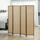 HOMCOM 4 Panel Handwoven Freestanding Room Divider for Bedroom - Brown-Built with a solid pine frame, ensuring long-lasting stability and durability 
