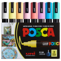 Uni Posca PC-5M Soft Colours Water-Based Paint Markers - Reversible Medium Tip - 1.8-2.5mm - Assorted Colours - 8 Pack-Water-based paint markers suitable for most art and craft projects on over 50 surfaces, including wood, glass, metal, plastic, ceramic, leather and more
