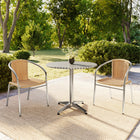 Table ronde en aluminium de 31,5 po avec 2 chaises en rotin beige, intérieur/extérieur (TLH-ALUM-32RD-020BGECHR2-GG)-Métal