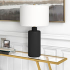 Hudson&Canal Carlina 25" Tall Ceramic Table Lamp with Fabric Shade - Matte Black/White-Handcrafted matte black finish is applied to the round ceramic base