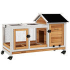 PawHut 29" H Rabbit Hutch with Wheels, Ramp, Run and Tray - Yellow-Solid fir wood frame 