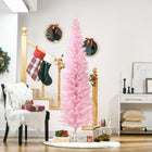 HOMCOM 7' Pencil Artificial Christmas Tree - Pink-Base is detachable for easy storage 