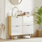 HOMCOM Narrow Shoe Cabinet with 4 Flip Drawers - White-5.9" (15 cm) bottom height also accommodates shoes