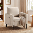 HOMCOM - Fauteuil d’appoint moderne avec pieds en métal - poches latérales - coussin épais pour chambre - beige-Rembourrage épais en mousse sur toute la surface avec un ensemble de ressorts à l'intérieur pour un confort optimal 
