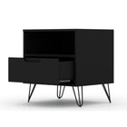 Manhattan Comfort Rockefeller 20.08" Mid-Century Modern 1-Drawer Nightstand - Black-11 Lb. Capacity per Shelf and Drawer