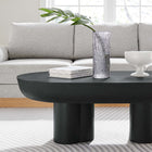 Modway Caspian Oval Concrete Coffee Table - Black-Trefoil-Shaped Double Pedestal Base