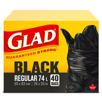 Glad Black Garbage Bags - 74L - 40 Pack-REGULAR BLACK GARBAGE BAGS: Box of 40 bags of Glad Regular 74L black garbage bags