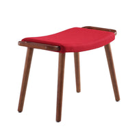 Manhattan Comfort Geta 25.2" Mid-Century Modern Linen Weave Upholstered Ottoman - Red and Antique Walnut-Mid-Century Modern Ottoman Perfect for Living Room Use